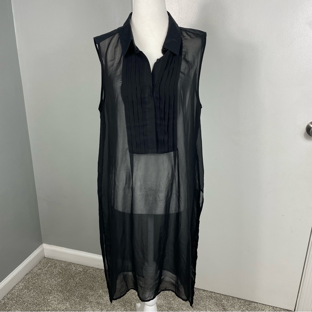 White House Black Market Sheer Black Sleeveless Blouse